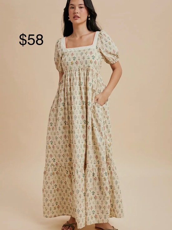 Dresses & Skirts - Cream Floral Square-Neck Maxi Dress